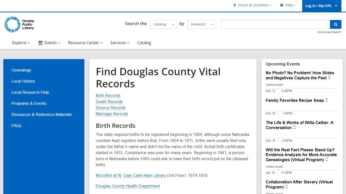 Find Douglas County Vital Records | Omaha Public Library